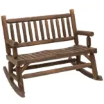 Sturdy Rocking Loveseat: Wooden Log Design, Wide Curved Walnut Seats for Backyard Relaxation