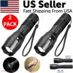 2 Pack Zoomable LED Tactical Flashlights with 5 Modes and AAA Battery Holders
