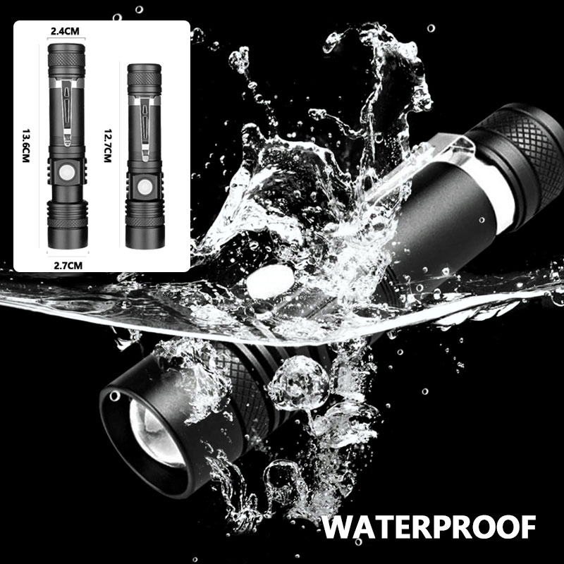 USB Rechargeable Zoomable LED Flashlight with 4 Modes and IPX6 Rating