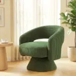 Swivel Barrel Accent Chair, Modern Upholstered Living Room Chair with Thick Padding for Reading, Green - Image 2