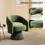 Swivel Barrel Accent Chair, Modern Upholstered Living Room Chair with Thick Padding for Reading, Green - Image 4