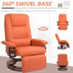 HOMCOM Swivel Recliner Chair with Footrest 145 Degree Recline Orange - Image 5