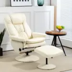 Swivel Recliner Chair with Ottoman, Upholstered Recliner and Footrest with Round Wrapped Base for Living Room, Cream White - Image 2