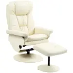 Swivel Recliner Chair with Ottoman, Upholstered Recliner and Footrest with Round Wrapped Base for Living Room, Cream White
