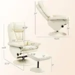 Swivel Recliner Chair with Ottoman, Upholstered Recliner and Footrest with Round Wrapped Base for Living Room, Cream White - Image 3