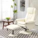 Swivel Recliner Chair with Ottoman, Upholstered Recliner and Footrest with Round Wrapped Base for Living Room, Cream White - Image 10