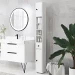 Kleankin Tall Bathroom Storage Cabinet, 71" Narrow with Open Shelves and 2 Door Cabinets, Adjustable Shelves, White - Image 2