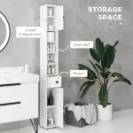 Kleankin Tall Bathroom Storage Cabinet, 71" Narrow with Open Shelves and 2 Door Cabinets, Adjustable Shelves, White - Image 4