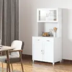 Tall Kitchen Pantry Cabinet Storage, Modern Kitchen Pantry Cabinet with Framed Glass Doors, Shelves and Drawers, White - Image 11