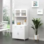 Tall Kitchen Pantry Cabinet Storage, Modern Kitchen Pantry Cabinet with Framed Glass Doors, Shelves and Drawers, White - Image 12