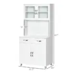 Tall Kitchen Pantry Cabinet Storage, Modern Kitchen Pantry Cabinet with Framed Glass Doors, Shelves and Drawers, White - Image 3