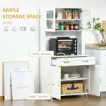 Tall Kitchen Pantry Cabinet Storage, Modern Kitchen Pantry Cabinet with Framed Glass Doors, Shelves and Drawers, White - Image 4