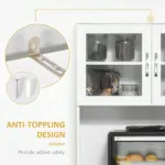Tall Kitchen Pantry Cabinet Storage, Modern Kitchen Pantry Cabinet with Framed Glass Doors, Shelves and Drawers, White - Image 7