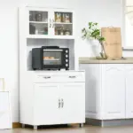Tall Kitchen Pantry Cabinet Storage, Modern Kitchen Pantry Cabinet with Framed Glass Doors, Shelves and Drawers, White - Image 9