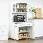 Tall Kitchen Pantry Cabinet Storage, Modern Kitchen Pantry Cabinet with Framed Glass Doors, Shelves and Drawers, White - Image 10
