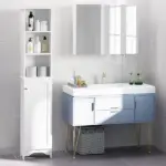 HOMCOM Tall Linen Cabinet Bathroom Floor Storage 3-Tier Shelf Cupboard White - Image 16