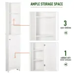 HOMCOM Tall Linen Cabinet Bathroom Floor Storage 3-Tier Shelf Cupboard White - Image 4