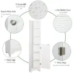 HOMCOM Tall Linen Cabinet Bathroom Floor Storage 3-Tier Shelf Cupboard White - Image 7