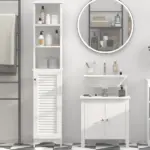 HOMCOM Tall Linen Cabinet Bathroom Floor Storage 3-Tier Shelf Cupboard White - Image 8