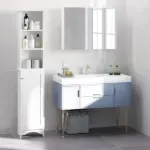 HOMCOM Tall Linen Cabinet Bathroom Floor Storage 3-Tier Shelf Cupboard White - Image 9