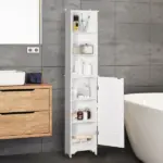 HOMCOM Tall Linen Cabinet Bathroom Floor Storage 3-Tier Shelf Cupboard White - Image 10