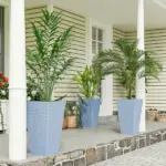 Outsunny Tall Planters for Outdoor Plants Set of 3, 24 In Taper Planters with Drainage Holes, Rattan Decor Plant Pots, Light Gray - Image 2