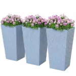 Outsunny Tall Planters for Outdoor Plants Set of 3, 24 In Taper Planters with Drainage Holes, Rattan Decor Plant Pots, Light Gray - Image 11