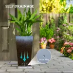 Outsunny Tall Planters for Outdoor Plants Set of 3, 24 In Taper Planters with Drainage Holes, Rattan Decor Plant Pots, Light Gray - Image 5