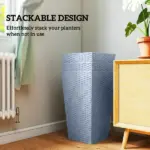 Outsunny Tall Planters for Outdoor Plants Set of 3, 24 In Taper Planters with Drainage Holes, Rattan Decor Plant Pots, Light Gray - Image 7