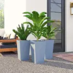 Outsunny Tall Planters for Outdoor Plants Set of 3, 24 In Taper Planters with Drainage Holes, Rattan Decor Plant Pots, Light Gray - Image 8