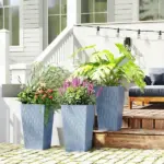 Outsunny Tall Planters for Outdoor Plants Set of 3, 24 In Taper Planters with Drainage Holes, Rattan Decor Plant Pots, Light Gray - Image 9