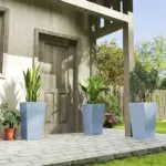 Outsunny Tall Planters for Outdoor Plants Set of 3, 24 In Taper Planters with Drainage Holes, Rattan Decor Plant Pots, Light Gray - Image 10