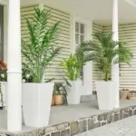 Outsunny Tall Planters for Outdoor Plants Set of 3, 24 In Taper Planters with Drainage Holes, Rattan Decor Plant Pots, White - Image 2
