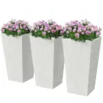 Outsunny Tall Planters for Outdoor Plants Set of 3, 24 In Taper Planters with Drainage Holes, Rattan Decor Plant Pots, White - Image 11