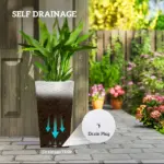 Outsunny Tall Planters for Outdoor Plants Set of 3, 24 In Taper Planters with Drainage Holes, Rattan Decor Plant Pots, White - Image 5