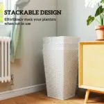 Outsunny Tall Planters for Outdoor Plants Set of 3, 24 In Taper Planters with Drainage Holes, Rattan Decor Plant Pots, White - Image 7