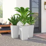 Outsunny Tall Planters for Outdoor Plants Set of 3, 24 In Taper Planters with Drainage Holes, Rattan Decor Plant Pots, White - Image 8