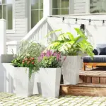 Outsunny Tall Planters for Outdoor Plants Set of 3, 24 In Taper Planters with Drainage Holes, Rattan Decor Plant Pots, White - Image 9