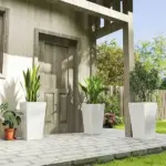 Outsunny Tall Planters for Outdoor Plants Set of 3, 24 In Taper Planters with Drainage Holes, Rattan Decor Plant Pots, White - Image 10