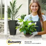 Outsunny Tall Plastic Planters 28 Inch 3-Pack Large Outdoor Indoor Garden Flower Pots for Entryway Patio Yard Black - Image 9
