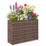 Outsunny Tall Rectangular Planter with Removable Liner, Holes, PE Wicker Large Planter Box for Indoor Outdoor Plants, Brown - Image 11