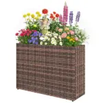 Outsunny Tall Rectangular Planter with Removable Liner, Holes, PE Wicker Large Planter Box for Indoor Outdoor Plants, Brown