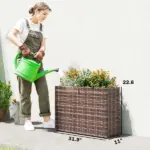 Outsunny Tall Rectangular Planter with Removable Liner, Holes, PE Wicker Large Planter Box for Indoor Outdoor Plants, Brown - Image 3