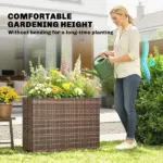 Outsunny Tall Rectangular Planter with Removable Liner, Holes, PE Wicker Large Planter Box for Indoor Outdoor Plants, Brown - Image 4