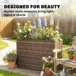 Outsunny Tall Rectangular Planter with Removable Liner, Holes, PE Wicker Large Planter Box for Indoor Outdoor Plants, Brown - Image 5