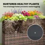Outsunny Tall Rectangular Planter with Removable Liner, Holes, PE Wicker Large Planter Box for Indoor Outdoor Plants, Brown - Image 7