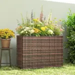 Outsunny Tall Rectangular Planter with Removable Liner, Holes, PE Wicker Large Planter Box for Indoor Outdoor Plants, Brown - Image 8