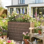 Outsunny Tall Rectangular Planter with Removable Liner, Holes, PE Wicker Large Planter Box for Indoor Outdoor Plants, Brown - Image 9