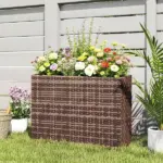 Outsunny Tall Rectangular Planter with Removable Liner, Holes, PE Wicker Large Planter Box for Indoor Outdoor Plants, Brown - Image 10