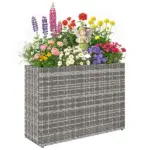 Tall Rectangular Planter with Removable Liner, Holes, PE Wicker Large Planter Box for Indoor Outdoor Plants, Gray - Image 11